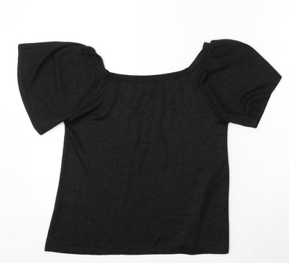 Tu Womens Black Round Neck  Polyester Pullover Jumper Size 12