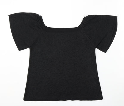 Tu Womens Black Round Neck  Polyester Pullover Jumper Size 12