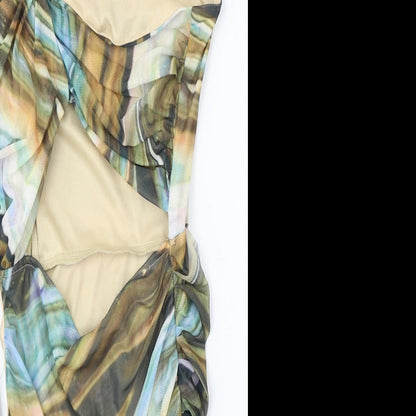 PRETTYLITTLETHING Womens Multicoloured Geometric Polyester Sheath  Size 8  Round Neck