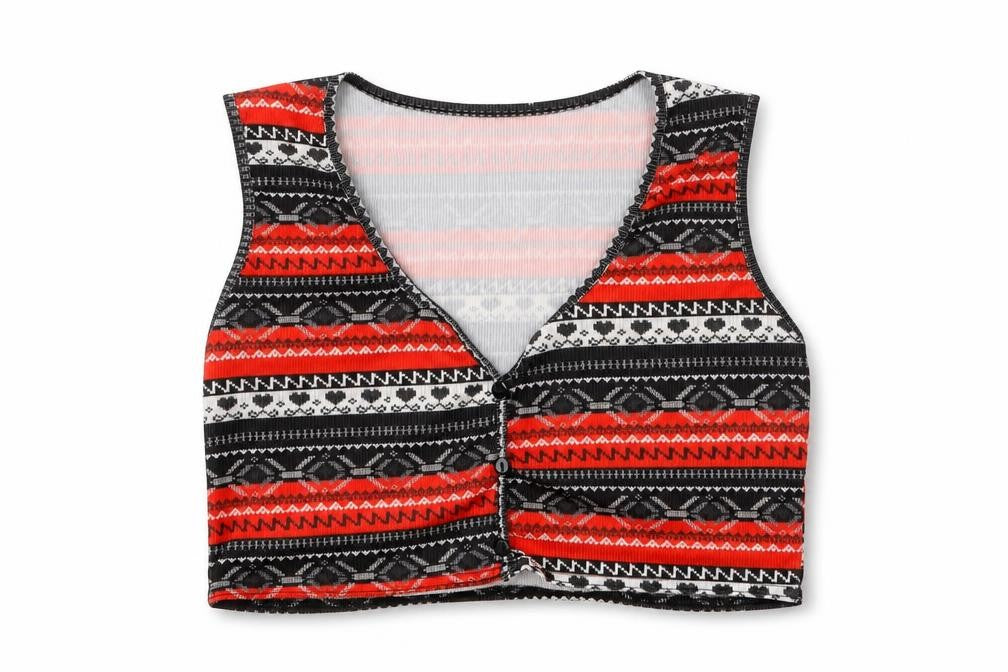 PRETTYLITTLETHING Womens Multicoloured Geometric Polyester Cropped T-Shirt Size 14 V-Neck