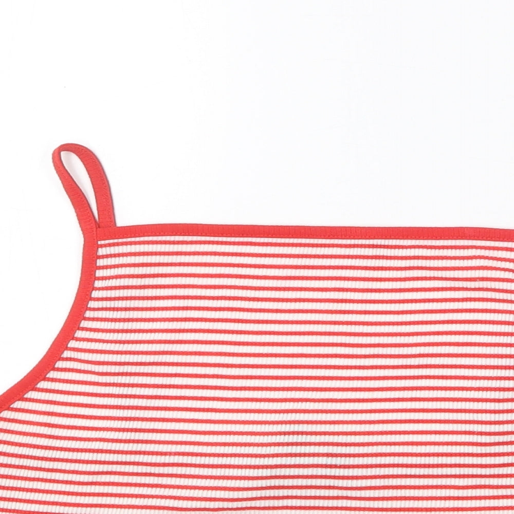 New Look Womens Red Striped Polyester Cropped T-Shirt Size 16 Square Neck