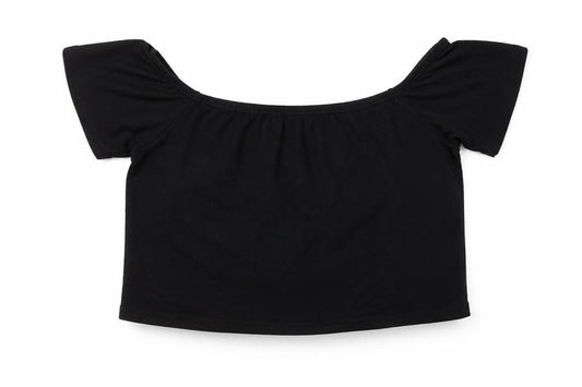 PRETTYLITTLETHING Womens Black  Viscose Cropped T-Shirt Size 14 Off the Shoulder