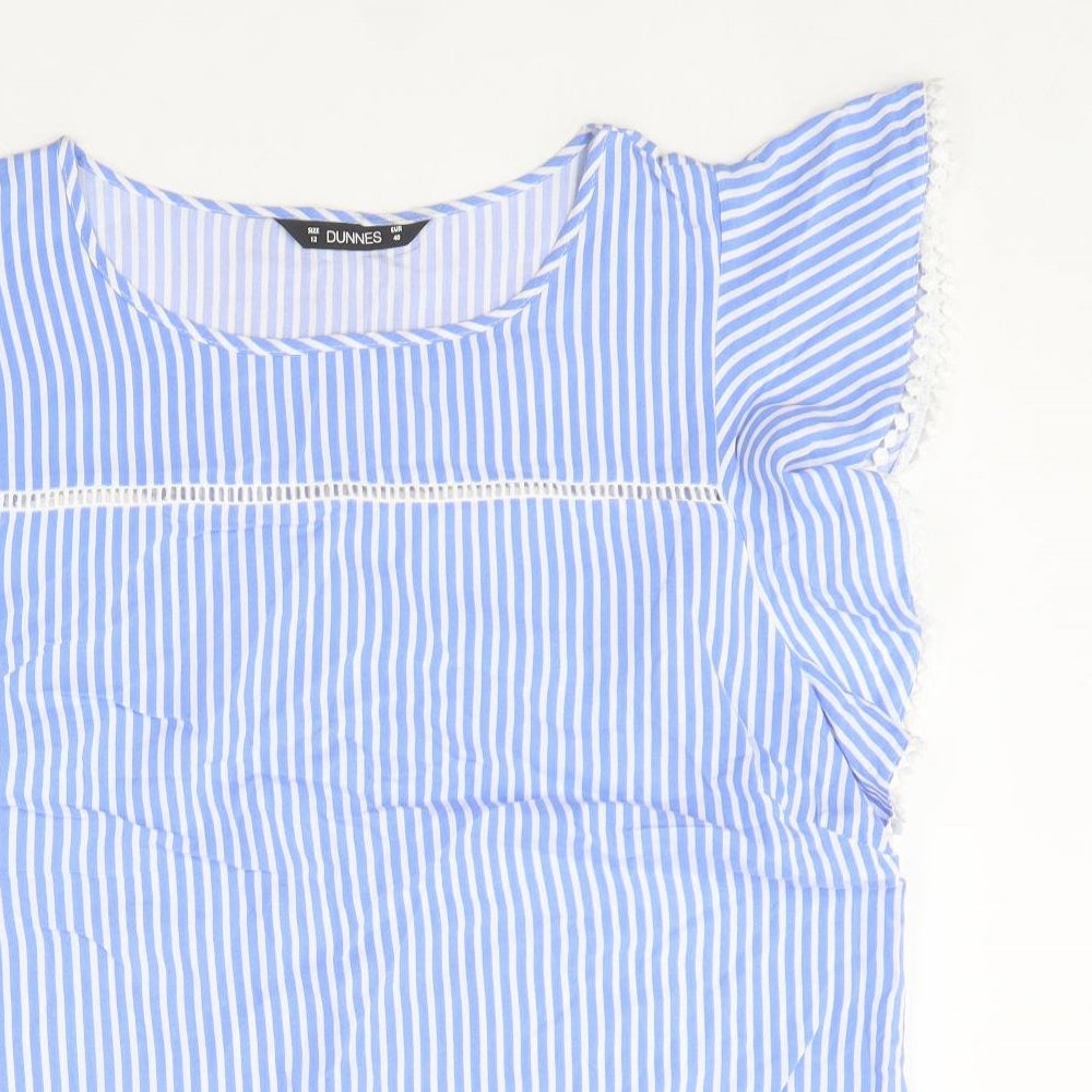 Dunnes Stores Womens Blue Striped Viscose Basic Blouse Size 12 Round Neck