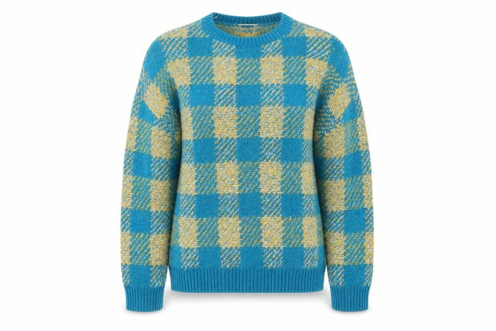 Savida Womens Blue Round Neck Check Acrylic Pullover Jumper Size S