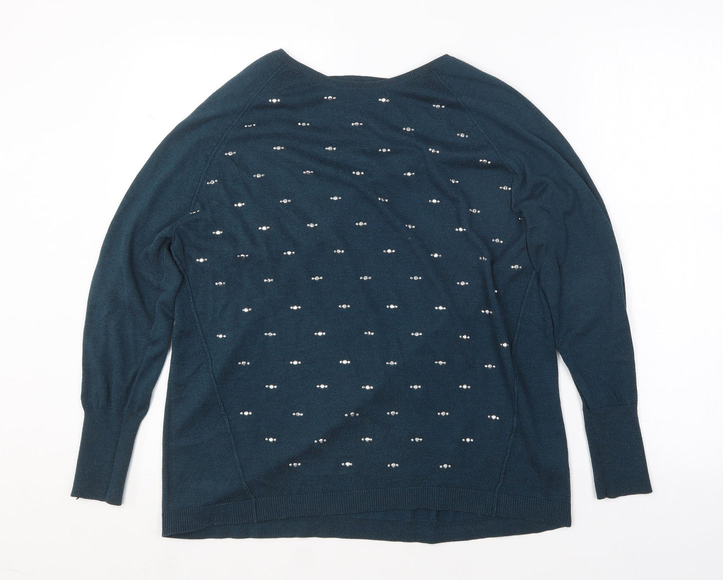 Oasis Womens Blue Round Neck  Polyester Pullover Jumper Size 14