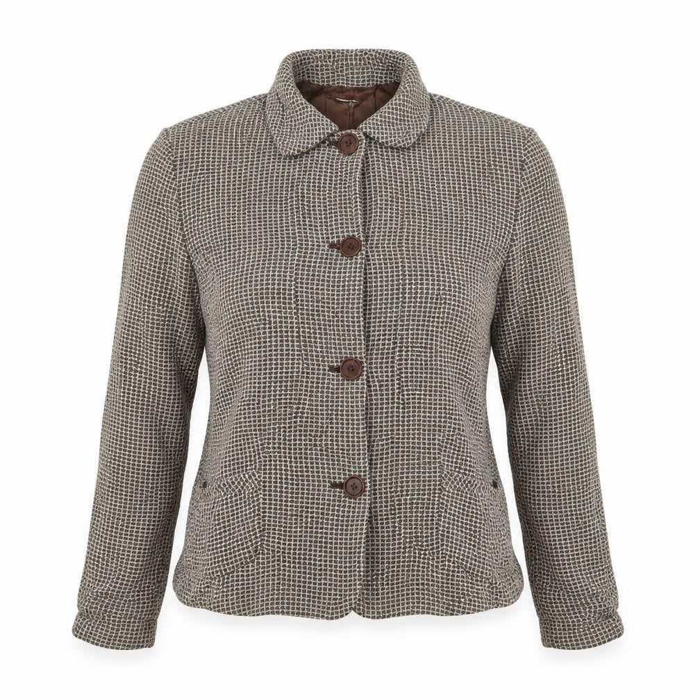 Studio Womens Beige Geometric Viscose Jacket Suit Jacket Size 8