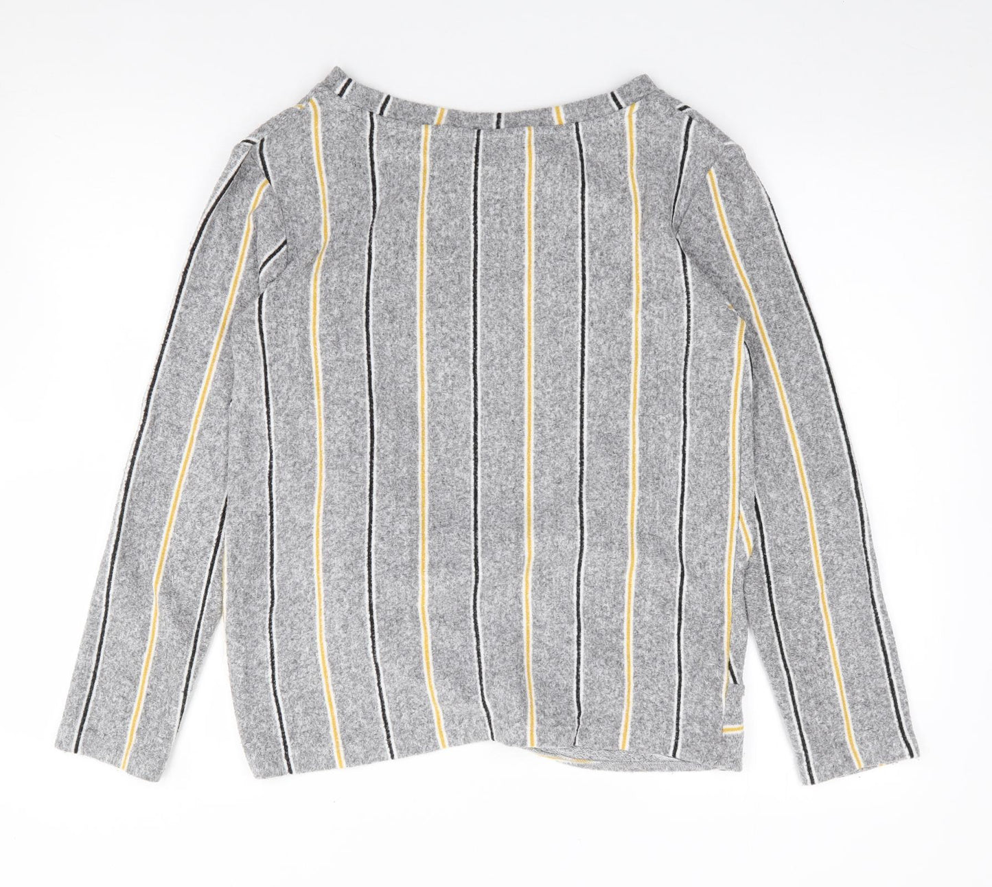 F&F Womens Grey Crew Neck Striped Polyester Pullover Jumper Size 12