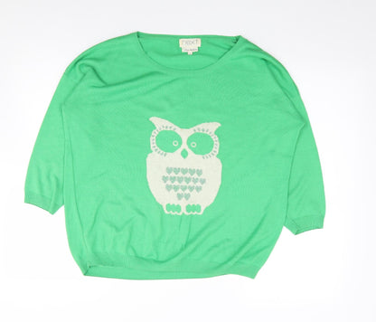 Next Womens Green Round Neck  Cotton Pullover Jumper Size 10   - Owl