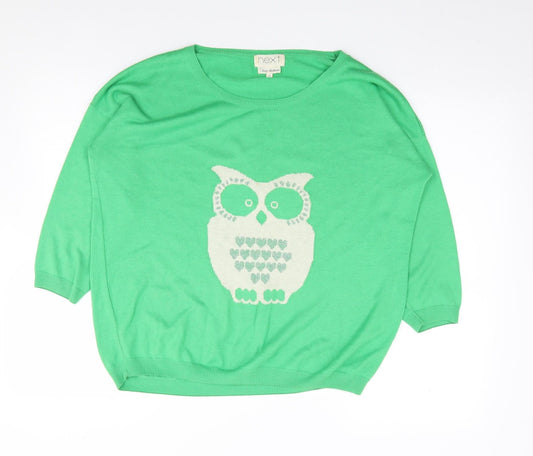 NEXT Womens Green Round Neck  Cotton Pullover Jumper Size 10   - Owl