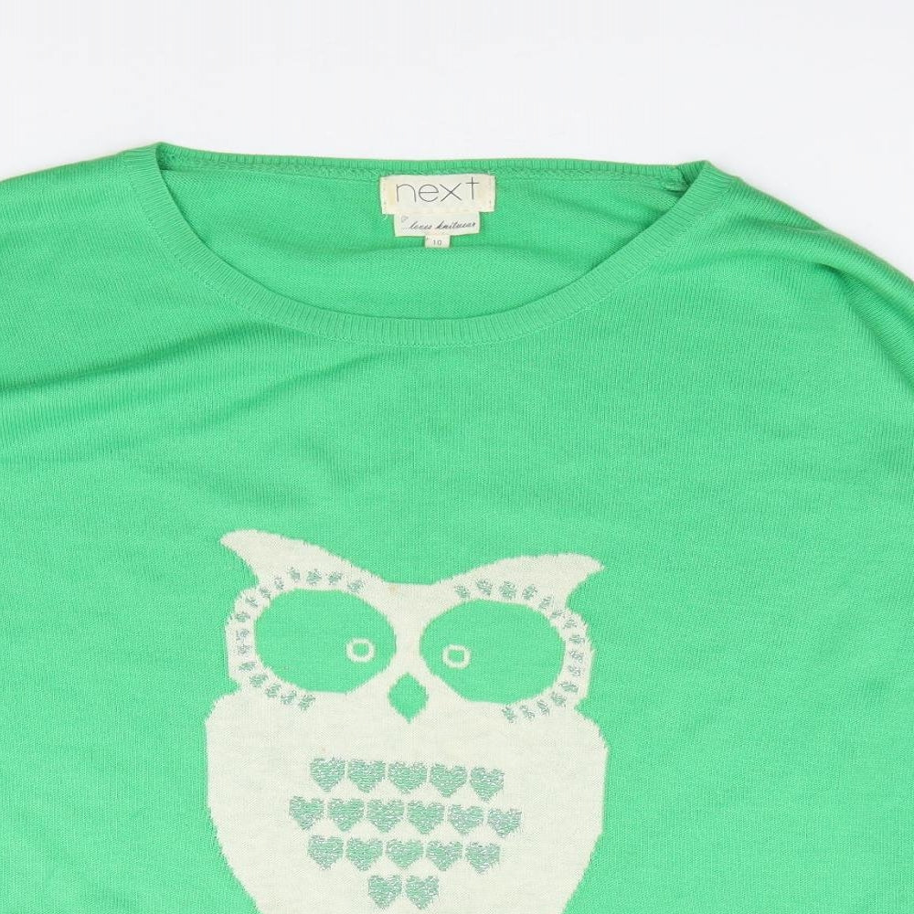 NEXT Womens Green Round Neck  Cotton Pullover Jumper Size 10   - Owl