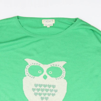 Next Womens Green Round Neck  Cotton Pullover Jumper Size 10   - Owl