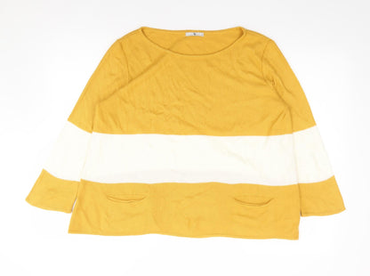 Tu Womens Yellow Round Neck Striped Acrylic Pullover Jumper Size 12