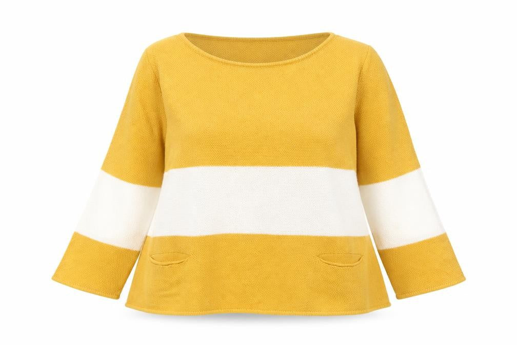 TU Womens Yellow Round Neck Striped Acrylic Pullover Jumper Size 12