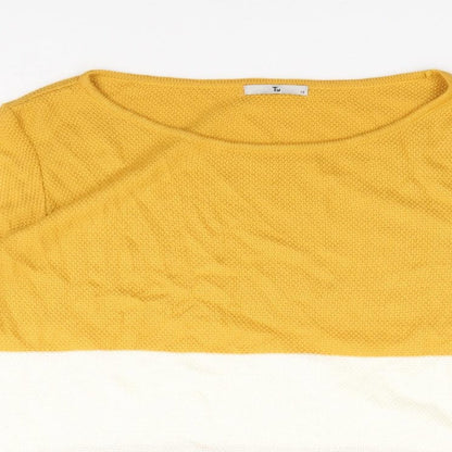 Tu Womens Yellow Round Neck Striped Acrylic Pullover Jumper Size 12