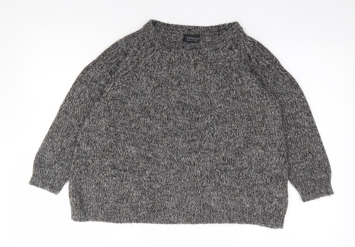 Topshop Womens Grey Round Neck  Acrylic Pullover Jumper Size 10