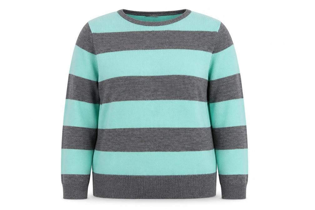 South Womens Green Round Neck Striped Acrylic Pullover Jumper Size 14