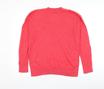 Marks & Spencer Womens Pink V-Neck  Cotton Pullover Jumper Size S