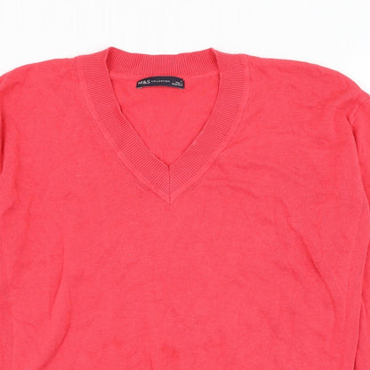 Marks & Spencer Womens Pink V-Neck  Cotton Pullover Jumper Size S