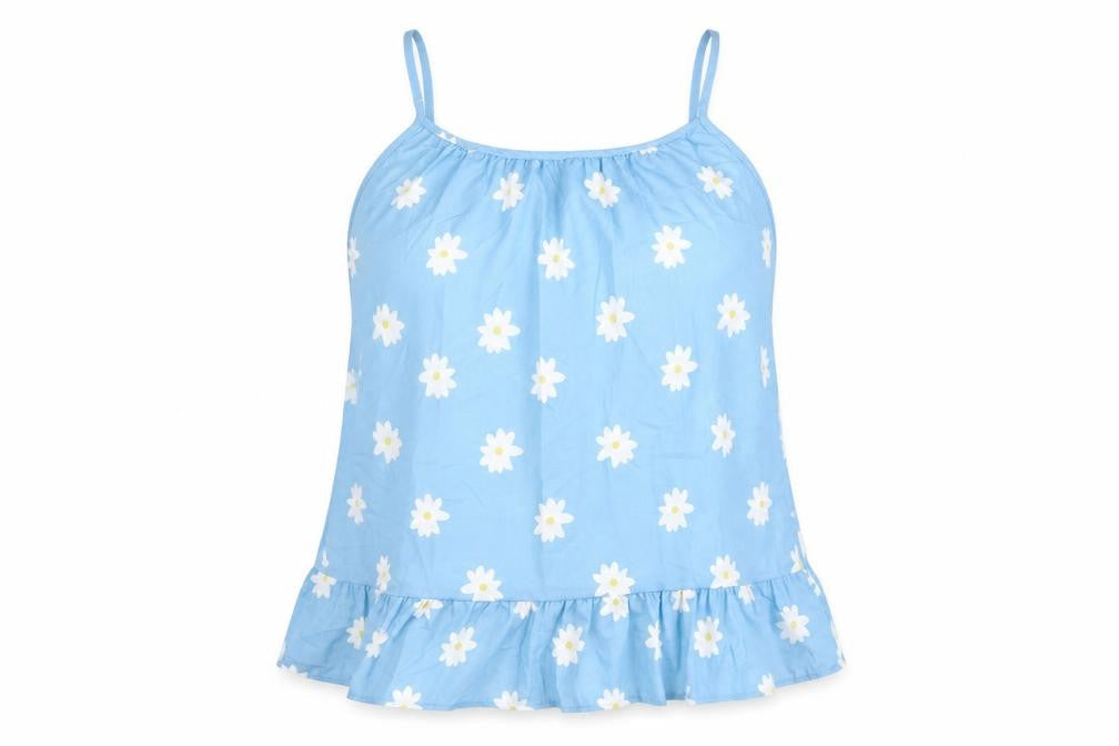 Preworn Womens Blue Floral Polyester Basic Tank Size XL Square Neck