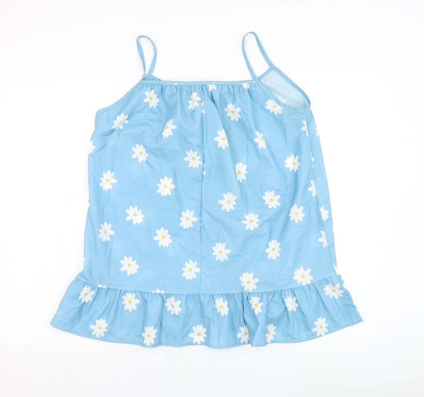 Preworn Womens Blue Floral Polyester Basic Tank Size XL Square Neck