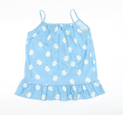 Preworn Womens Blue Floral Polyester Basic Tank Size XL Square Neck