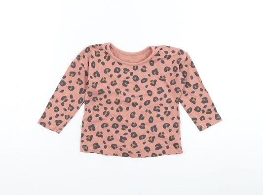 George Girls Pink Animal Print Cotton Basic T-Shirt Size 6-9 Months Round Neck Pullover