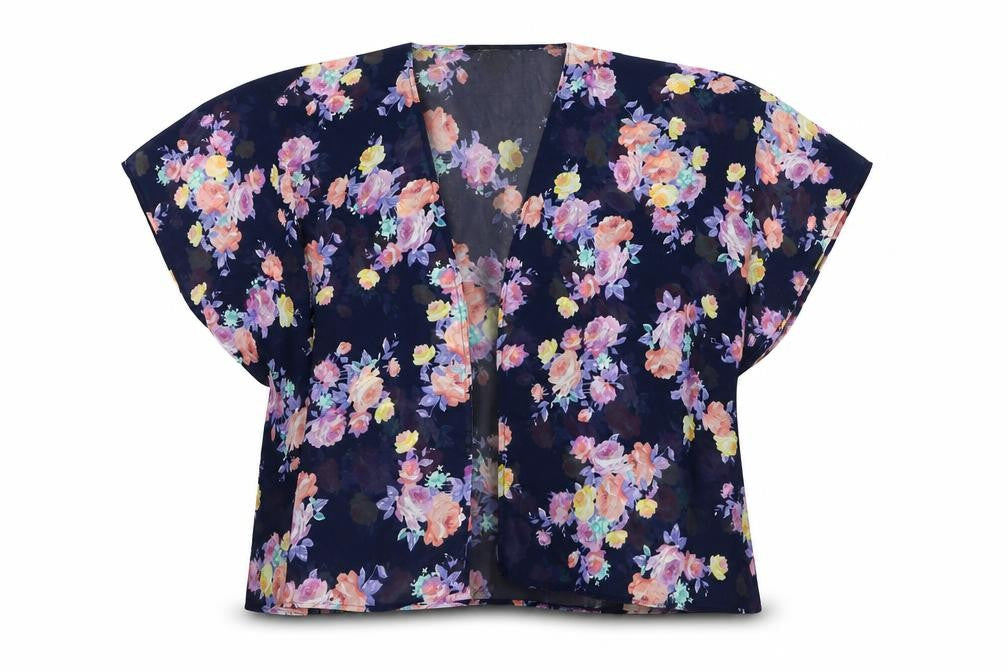 New Look Girls Blue Round Neck Floral Polyester Cardigan Jumper Size M  Pullover