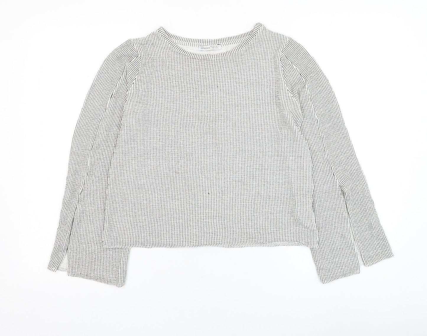 Zara Womens White Round Neck Check Viscose Pullover Jumper Size S