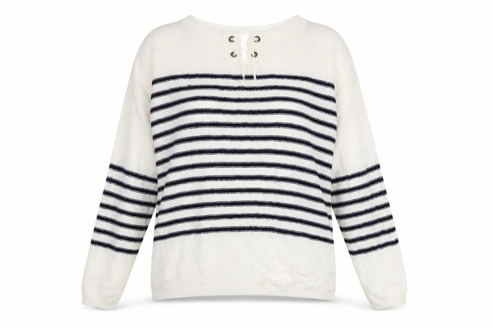 F&F Womens White Round Neck Striped Acrylic Pullover Jumper Size 8