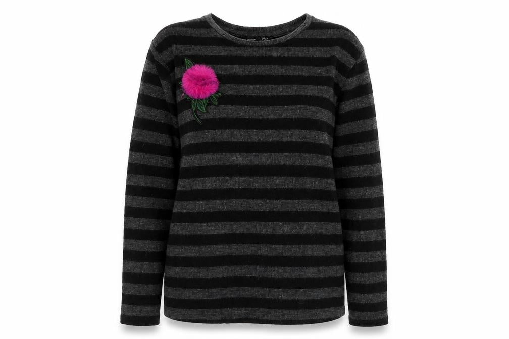 Zara Womens Grey Round Neck Striped Polyester Pullover Jumper Size M