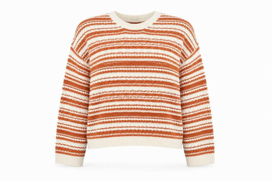 Miss Selfridge Womens Orange Round Neck Striped Acrylic Pullover Jumper Size 6