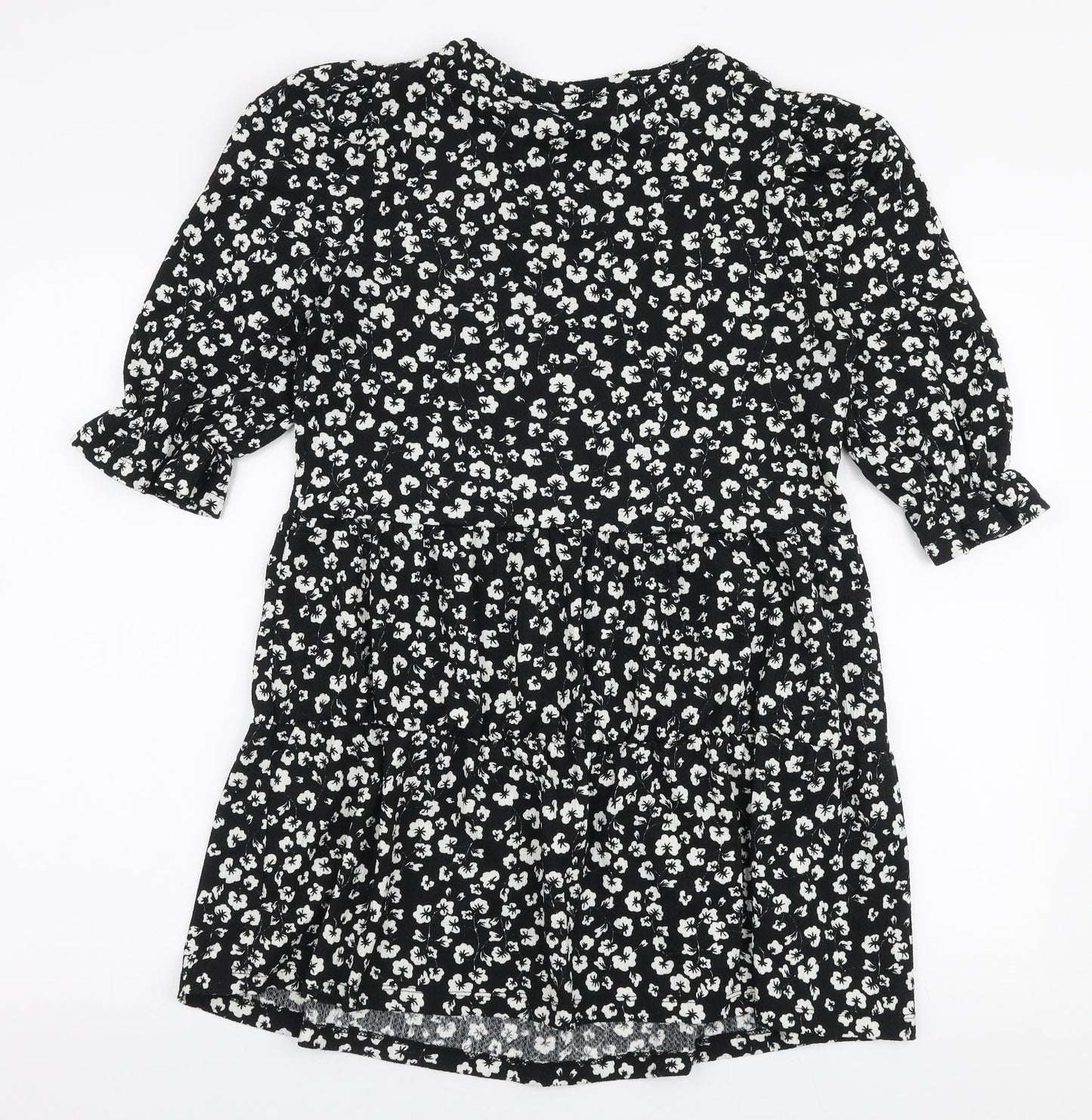 Papaya Womens Black Floral Polyester Trapeze & Swing  Size S  Round Neck Pullover - Smock dress
