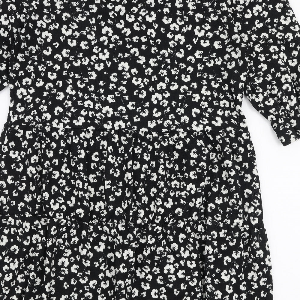 Papaya Womens Black Floral Polyester Trapeze & Swing  Size S  Round Neck Pullover - Smock dress