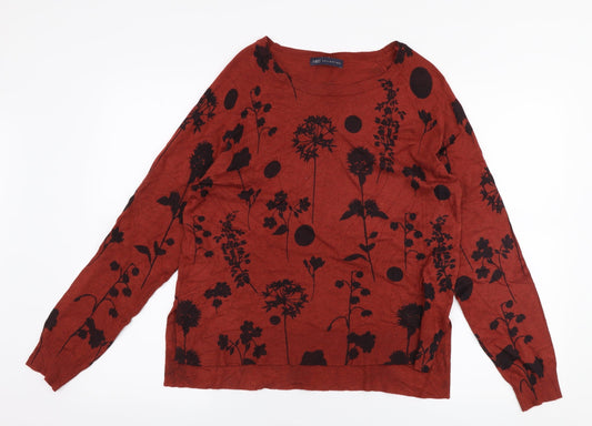 Marks and Spencer Womens Red Round Neck Floral Viscose Pullover Jumper Size 14