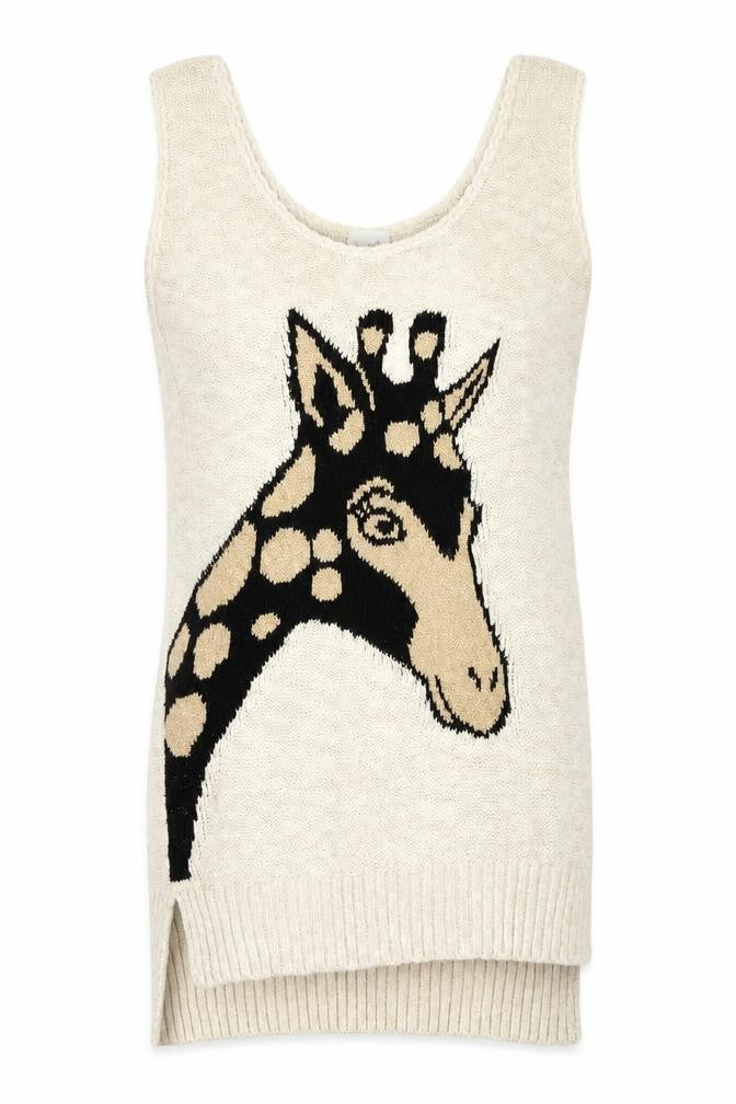 G21 Womens Beige Round Neck  Cotton Vest Jumper Size 10   - Giraffe