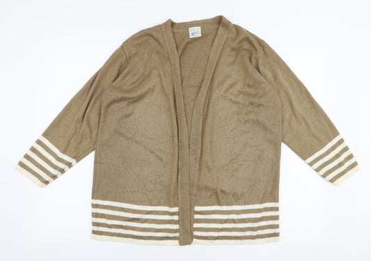 Amari Womens Brown V-Neck Striped Acrylic Cardigan Jumper Size 10