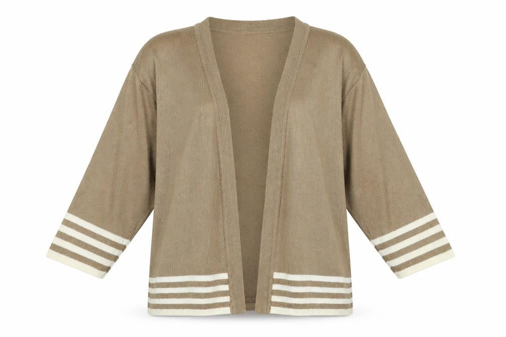 Amari Womens Brown V-Neck Striped Acrylic Cardigan Jumper Size 10