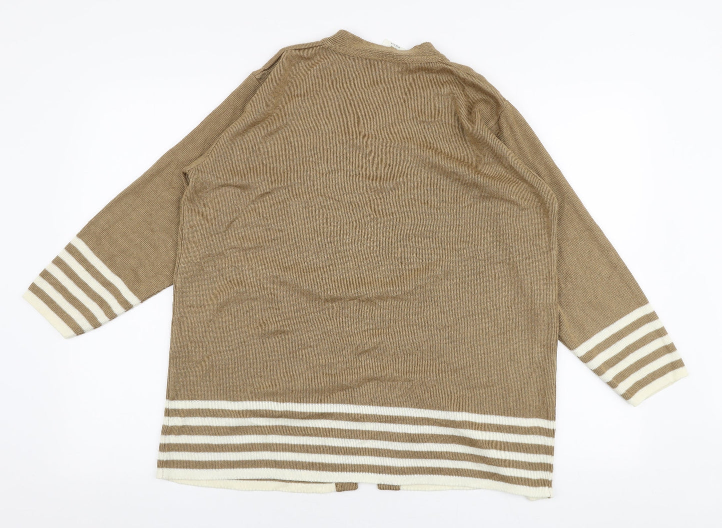 Amari Womens Brown V-Neck Striped Acrylic Cardigan Jumper Size 10