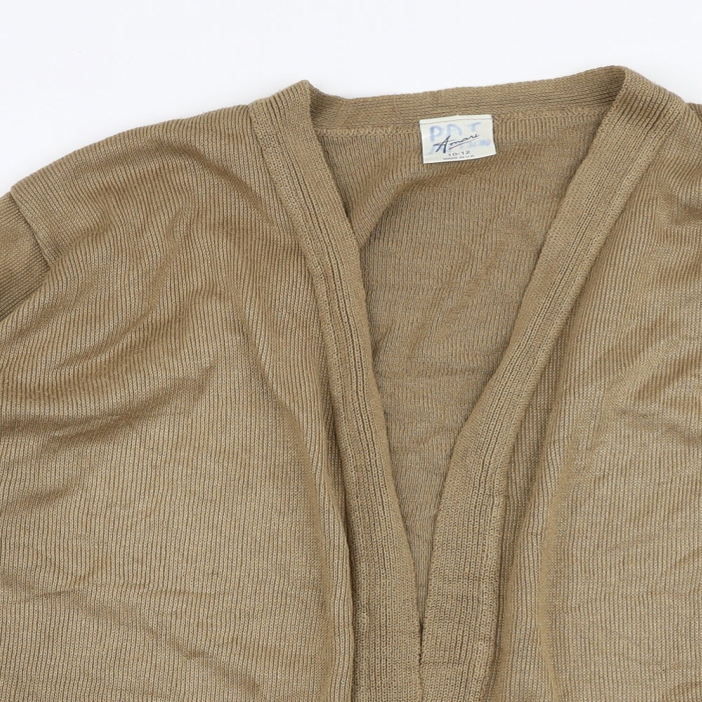 Amari Womens Brown V-Neck Striped Acrylic Cardigan Jumper Size 10