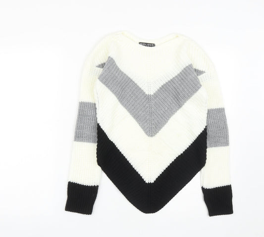 Select Womens White Round Neck  Acrylic Pullover Jumper Size S