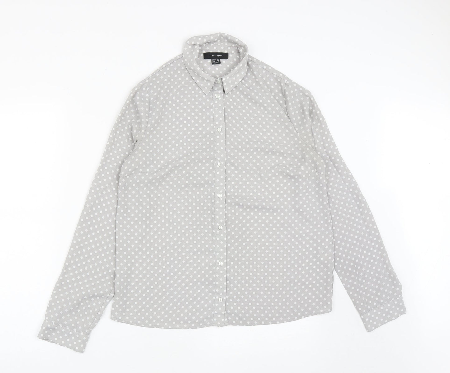 Atmosphere Womens Green Polka Dot Polyester Basic Button-Up Size 10 Collared