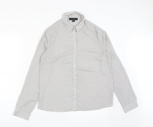 Atmosphere Womens Green Polka Dot Polyester Basic Button-Up Size 10 Collared