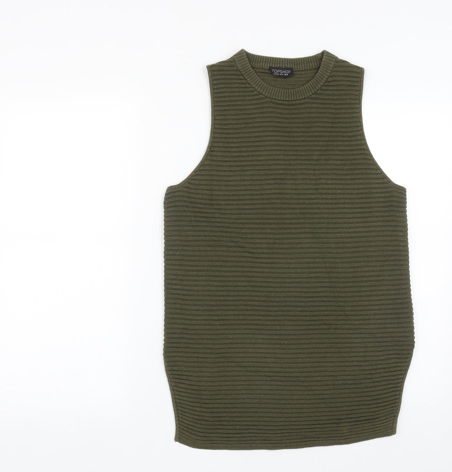 Topshop Womens Green  Acrylic Basic Tank Size 10 Round Neck
