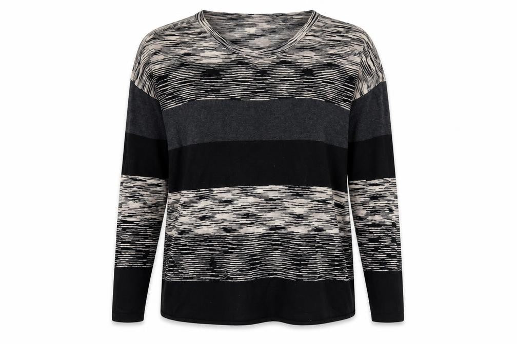 Betty Jackson Womens Black Round Neck Striped Viscose Pullover Jumper Size 16