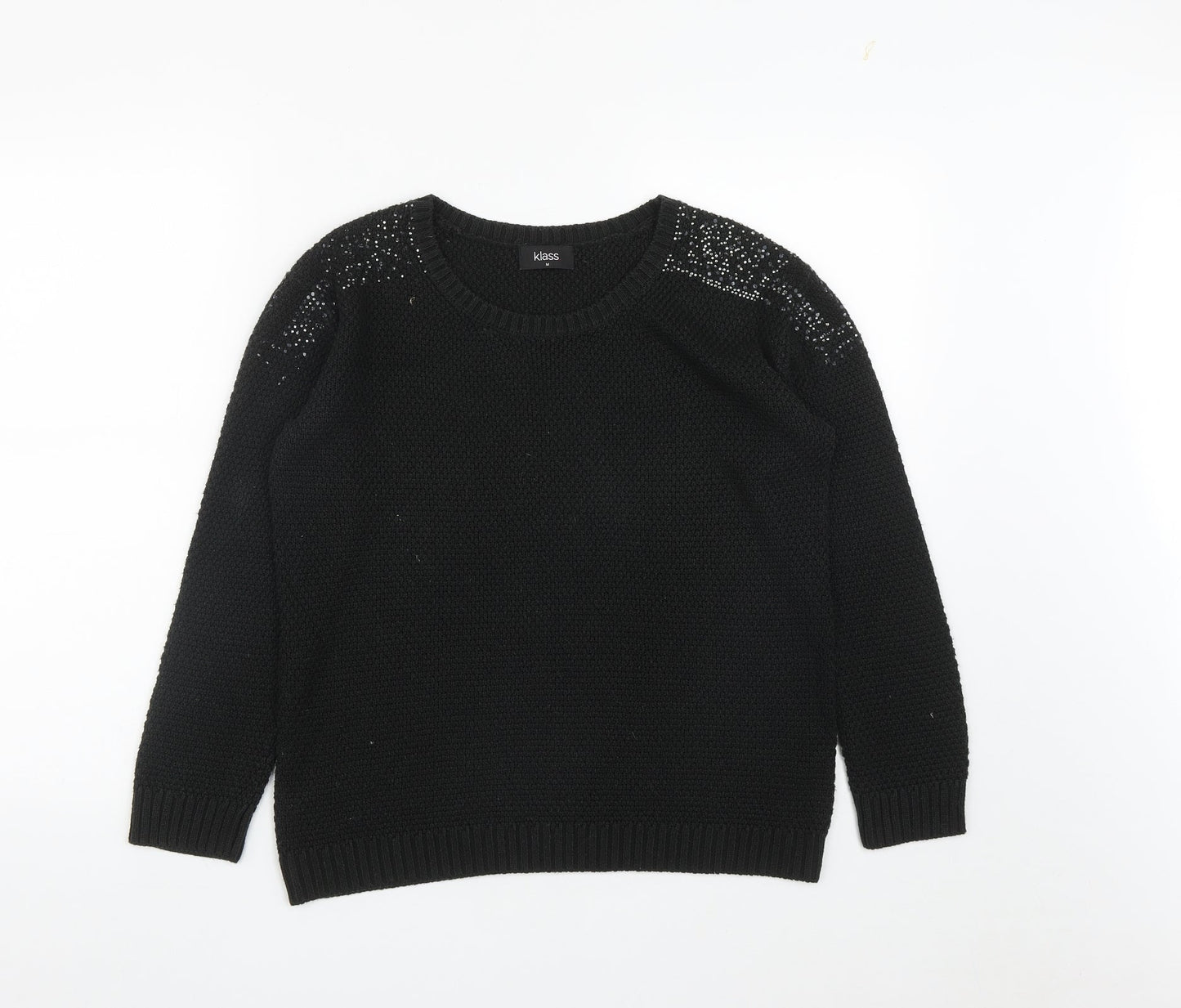 Klass Womens Black Round Neck  Acrylic Pullover Jumper Size M