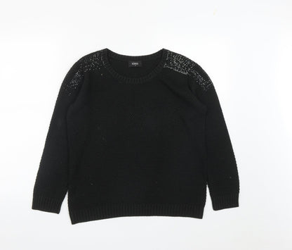 Klass Womens Black Round Neck  Acrylic Pullover Jumper Size M