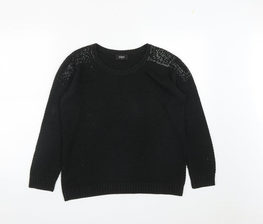 Klass Womens Black Round Neck  Acrylic Pullover Jumper Size M