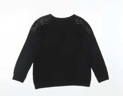 Klass Womens Black Round Neck  Acrylic Pullover Jumper Size M