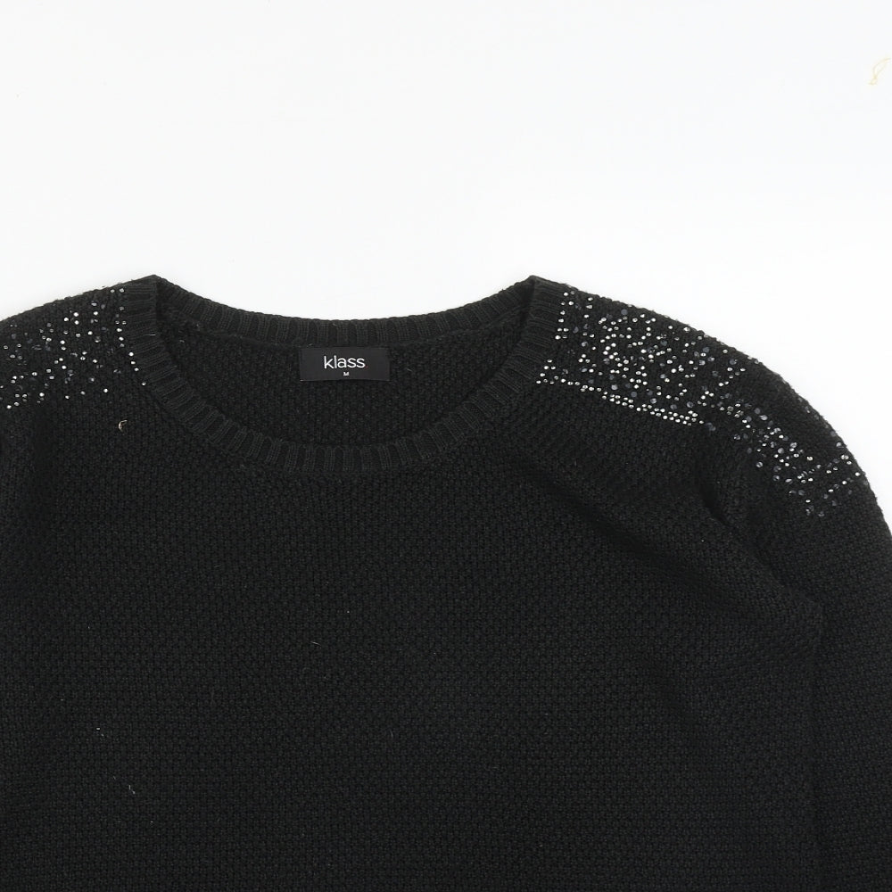 Klass Womens Black Round Neck  Acrylic Pullover Jumper Size M