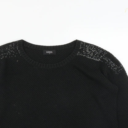 Klass Womens Black Round Neck  Acrylic Pullover Jumper Size M